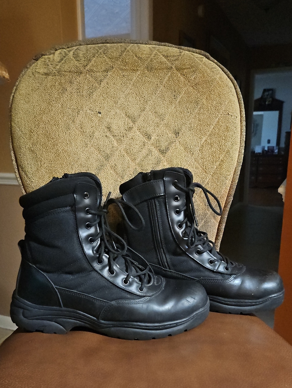 Nortiv 8 Trooper Black Leather Lace Up Zip Military Tactical Combat Boots Shoes